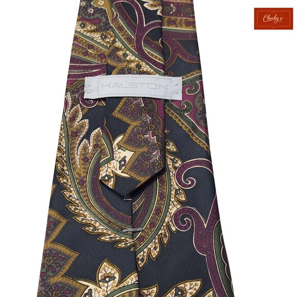 Halston Various Dark Colors 100% Italian Silk Tie 56" Long 4" Wide(ID150) - Picture 4 of 5